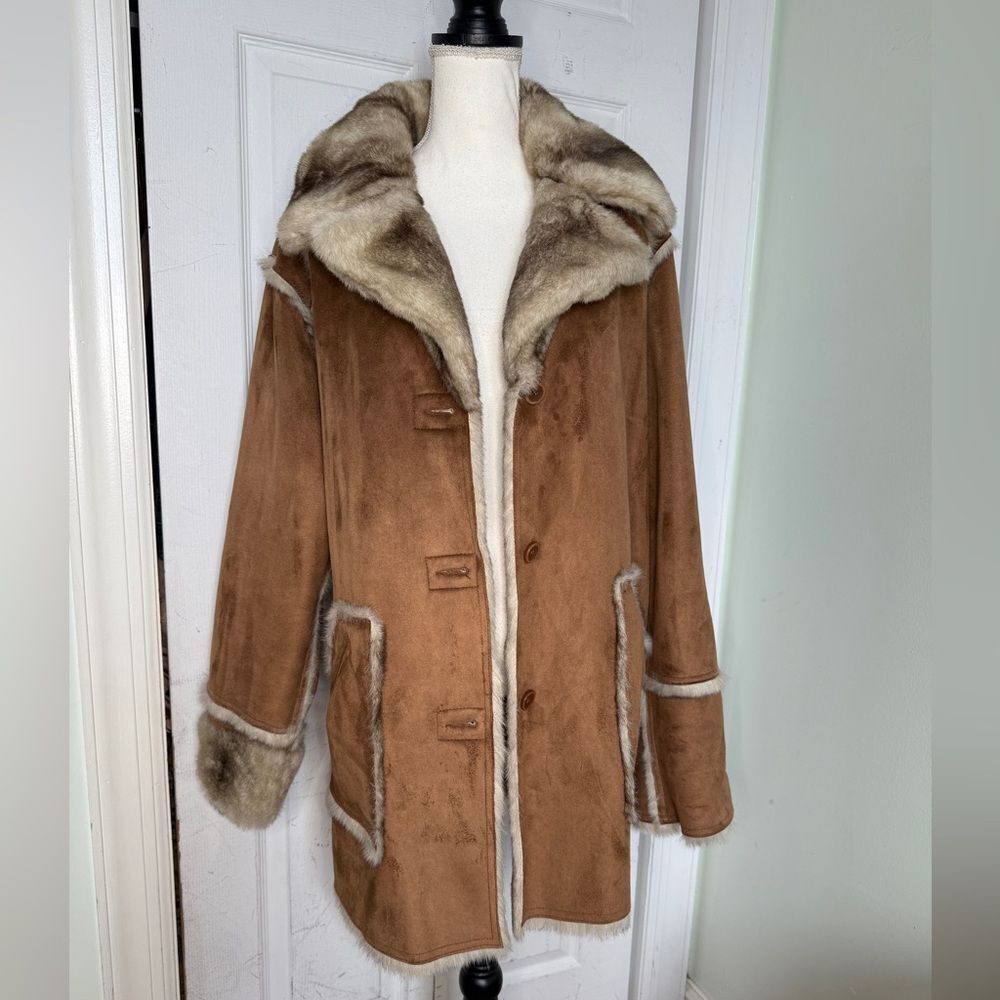 NWT Vintage Dennis Basso Sz 2X Reversible Faux Fur & Shearling Coat